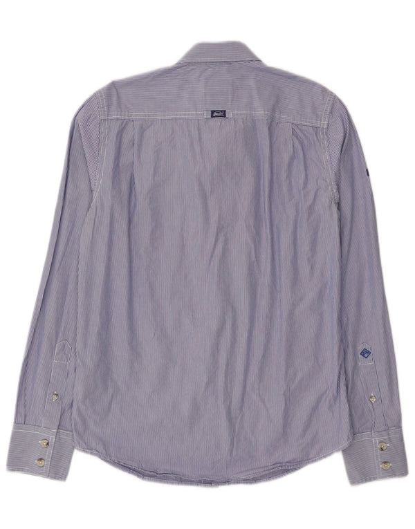Camisa masculina Superdry pequena listrada azul algodão