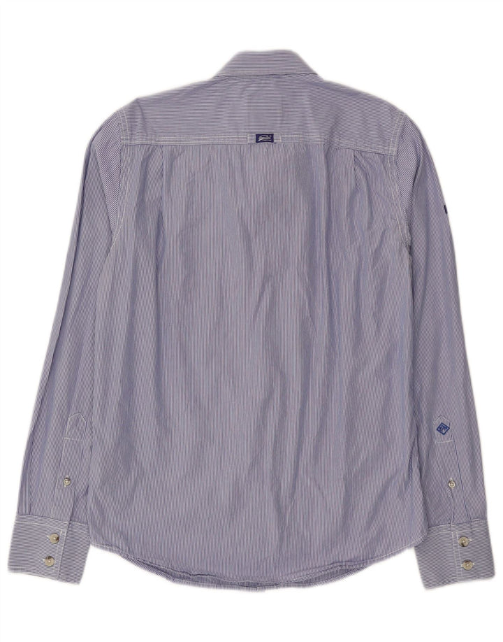 Camisa masculina Superdry pequena listrada azul algodão