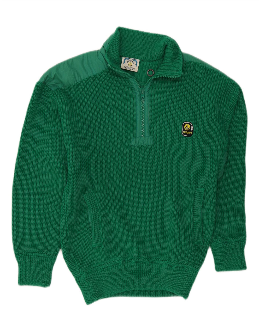 NAVIGARE Womens Zip Neck Jumper Sweater IT 50/52 XL Green Wool Vintage Navigare and Second-Hand Navigare from Messina Hembry 