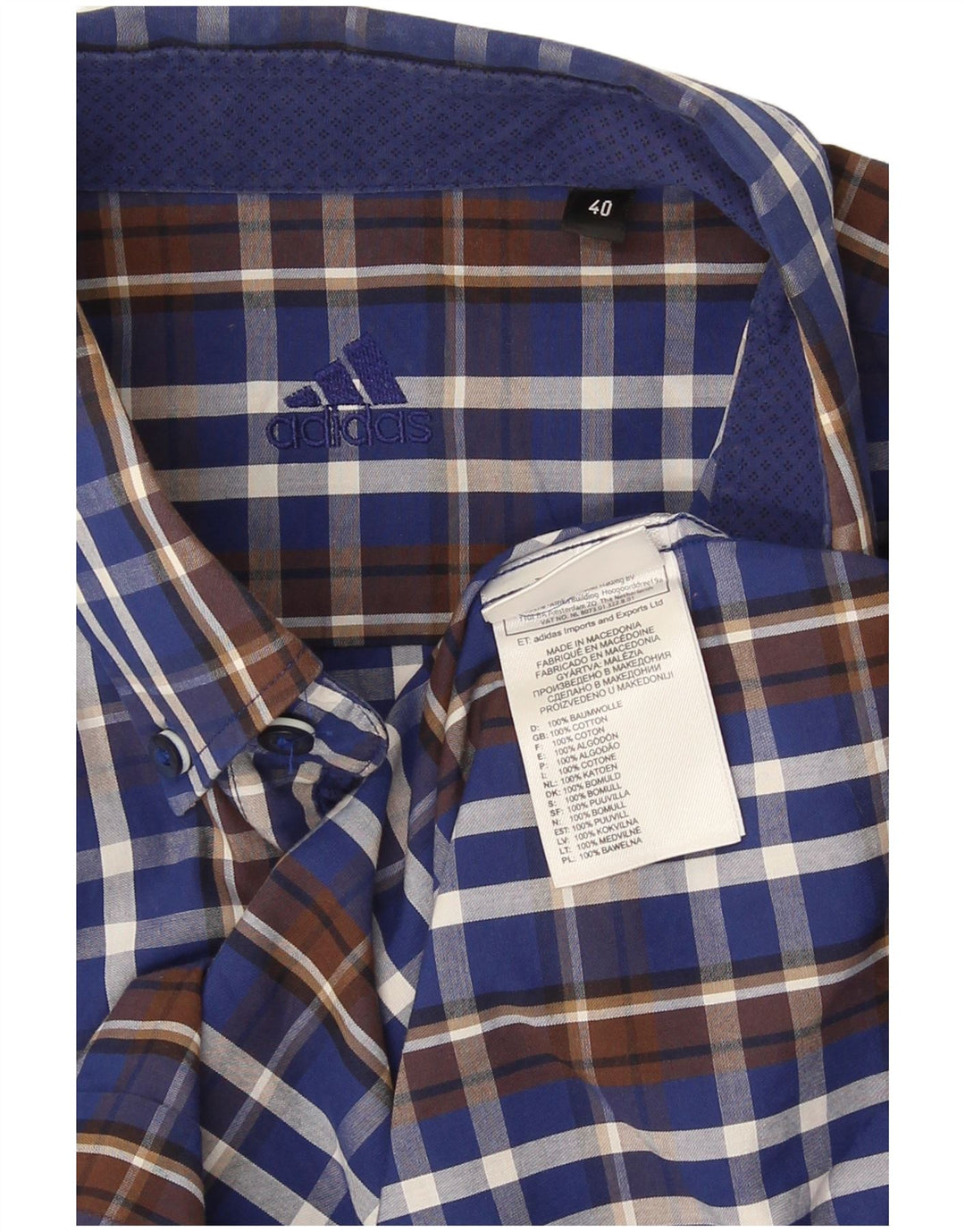 Camisa masculina Adidas tamanho 40 algodão xadrez azul médio
