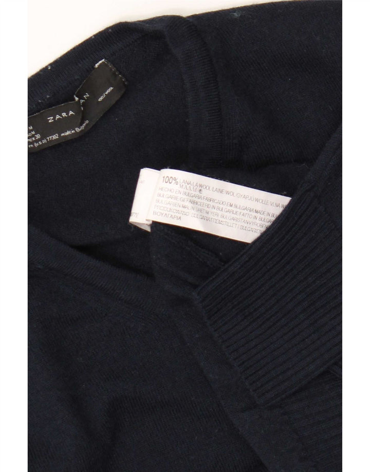 Zara Suéter masculino com gola V e lã azul marinho médio