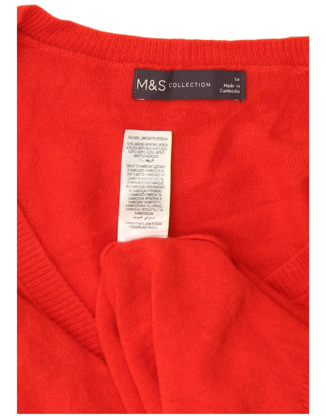 MARKS & SPENCER Suéter feminino com decote em V Reino Unido 14 grande acrílico vermelho