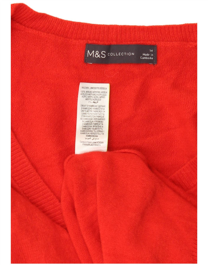 MARKS & SPENCER Suéter feminino com decote em V Reino Unido 14 grande acrílico vermelho