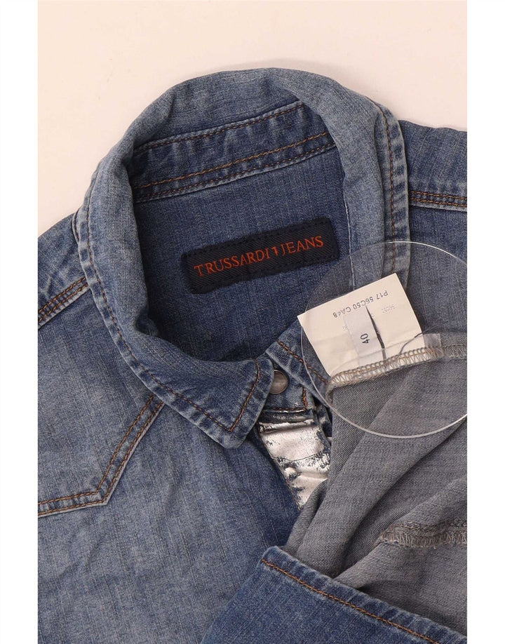 Trussardi Jeans Camisa jeans feminina IT 40 pequena azul