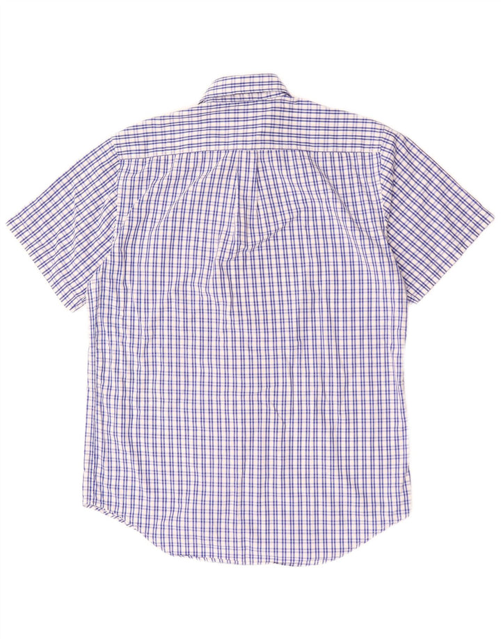 Camisa masculina de manga curta clássica da Dack, algodão xadrez azul médio