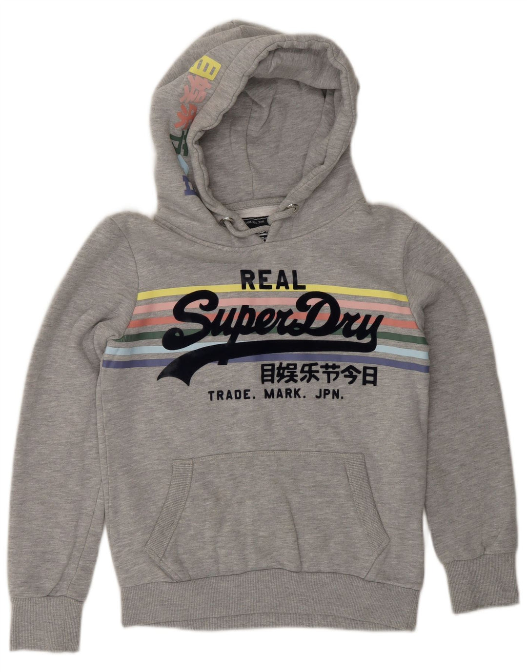 Jumper feminino com capuz gráfico SUPERDRY Reino Unido 10 algodão cinza pequeno