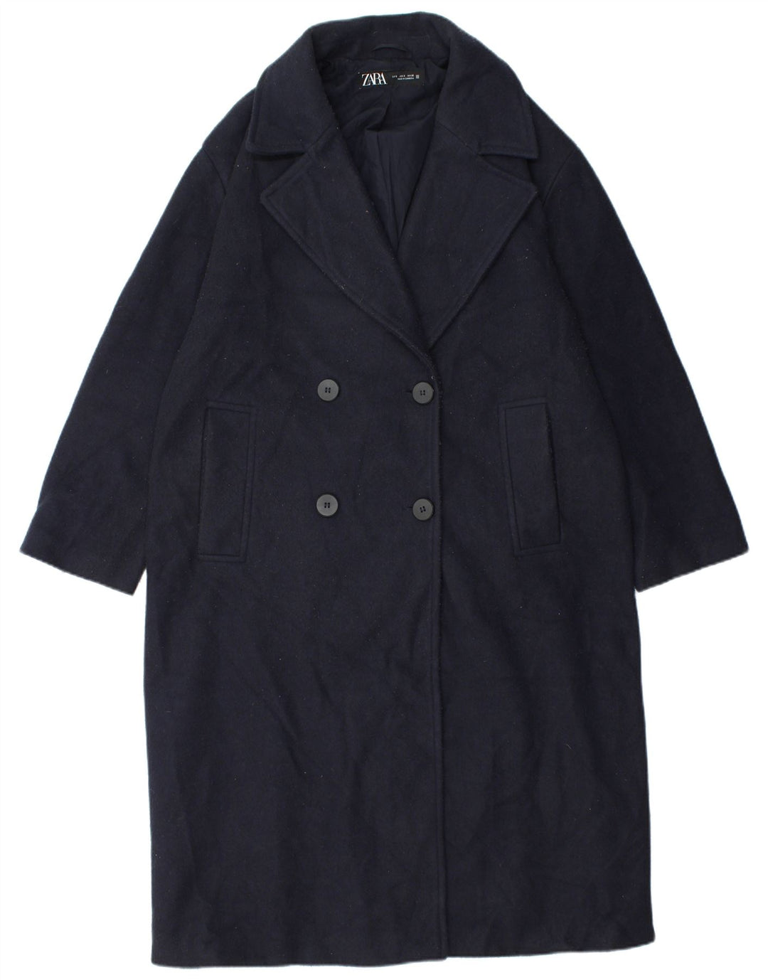 Casaco masculino Zara Double Breasted UK 36 pequeno poliéster azul marinho