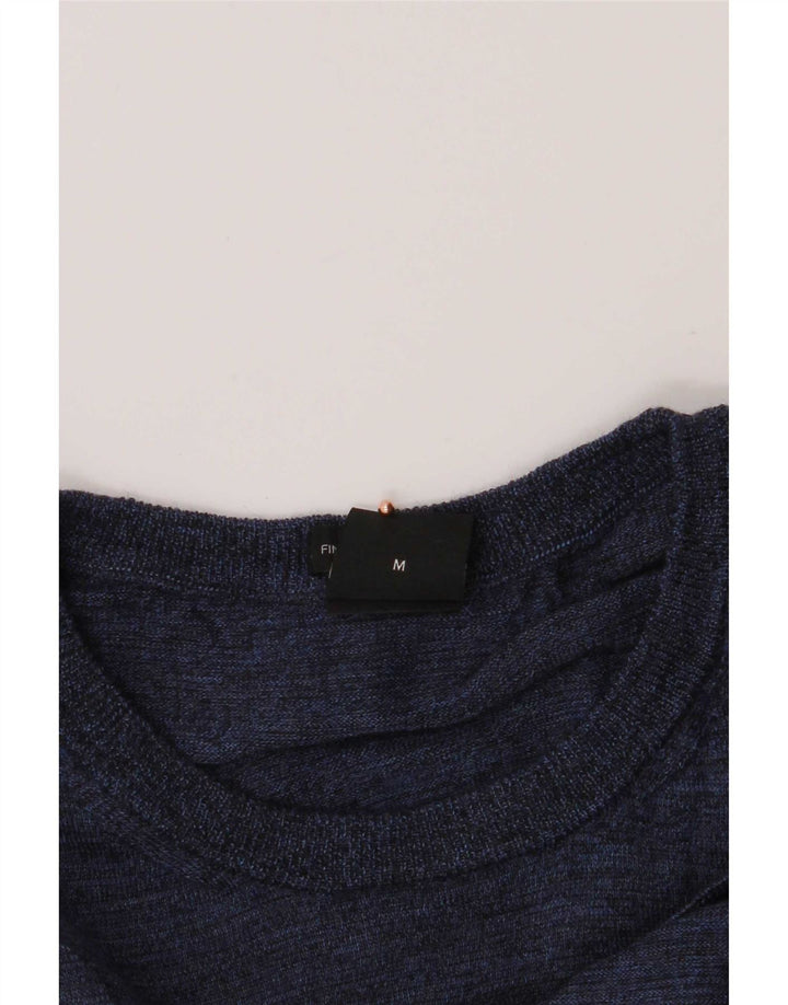 Suéter masculino Hugo Boss com gola redonda, lã azul marinho médio