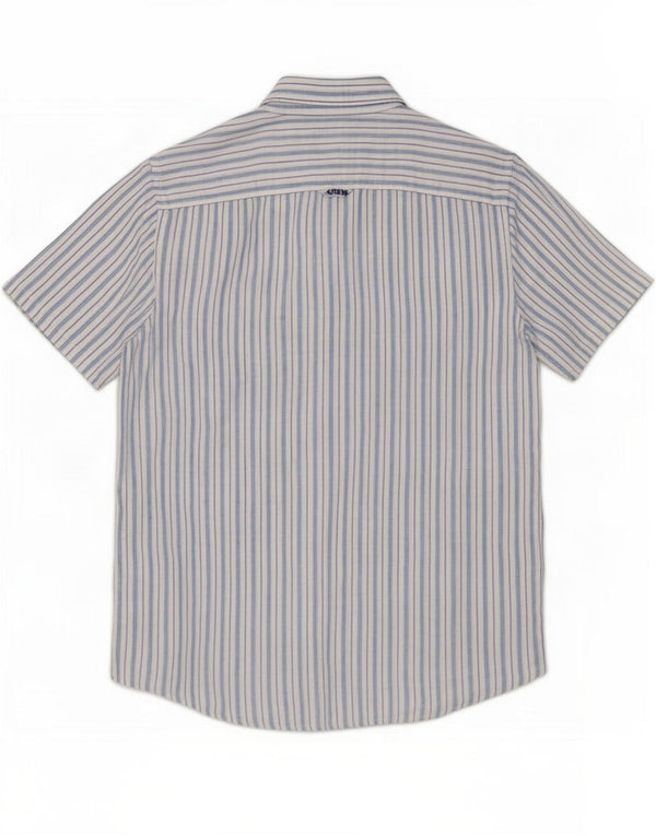 Camisa feminina de manga curta Crew Clothing UK 18 XL linho listrado azul