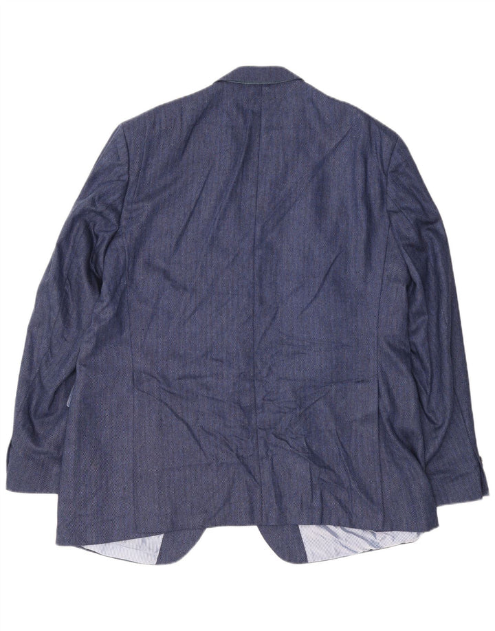 Jaqueta blazer masculina Guy Laroche com 2 botões Reino Unido 42 XL azul marinho espinha de peixe seda