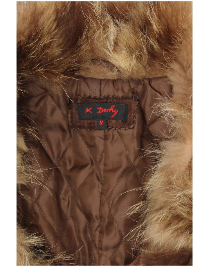 Sobretudo feminino de camurça Rene Derhy Reino Unido 14 couro marrom médio