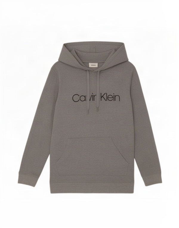 Calvin Klein moletom com capuz gráfico masculino grande algodão cinza