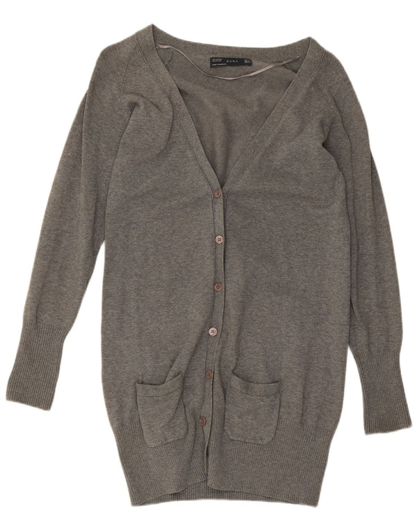 Suéter cardigã feminino Zara Longline Reino Unido 12 algodão cinza médio