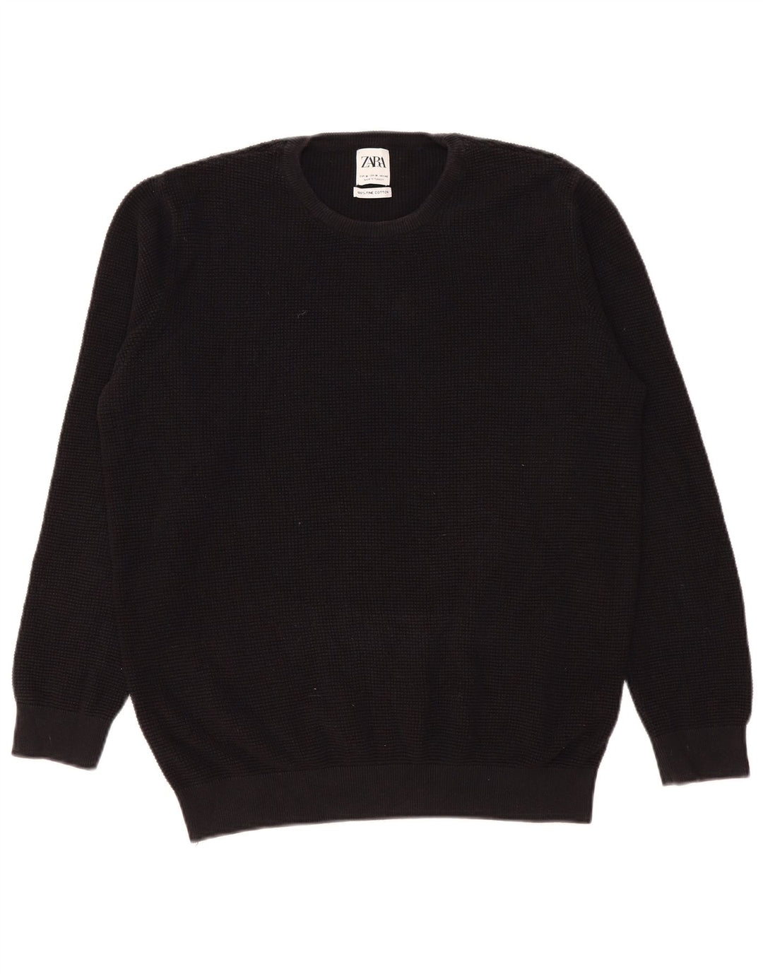 Zara Suéter masculino com gola redonda, algodão preto médio
