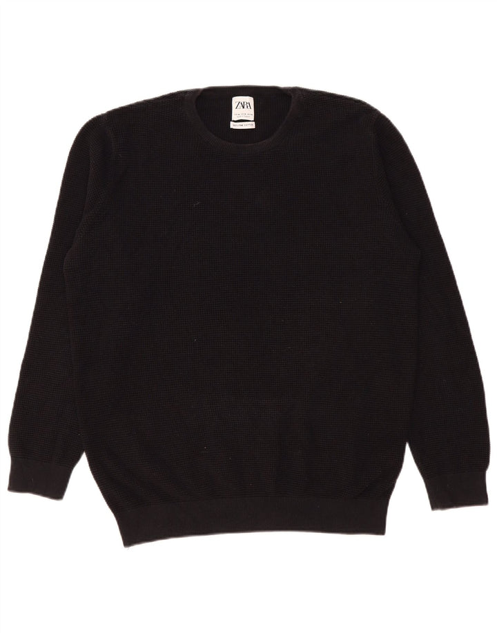 Zara Suéter masculino com gola redonda, algodão preto médio