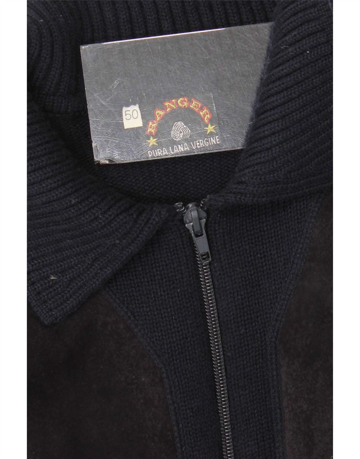 Suéter Cardigan Masculino Ranger IT 50 Lã Virgem Colorblock Azul Marinho Médio