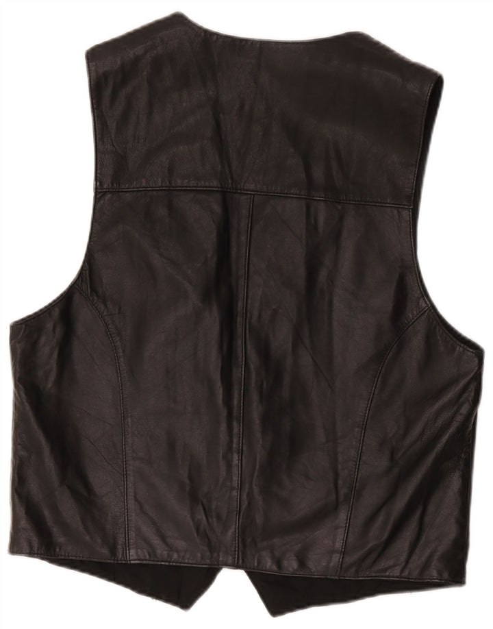 Colete de couro masculino vintage médio preto
