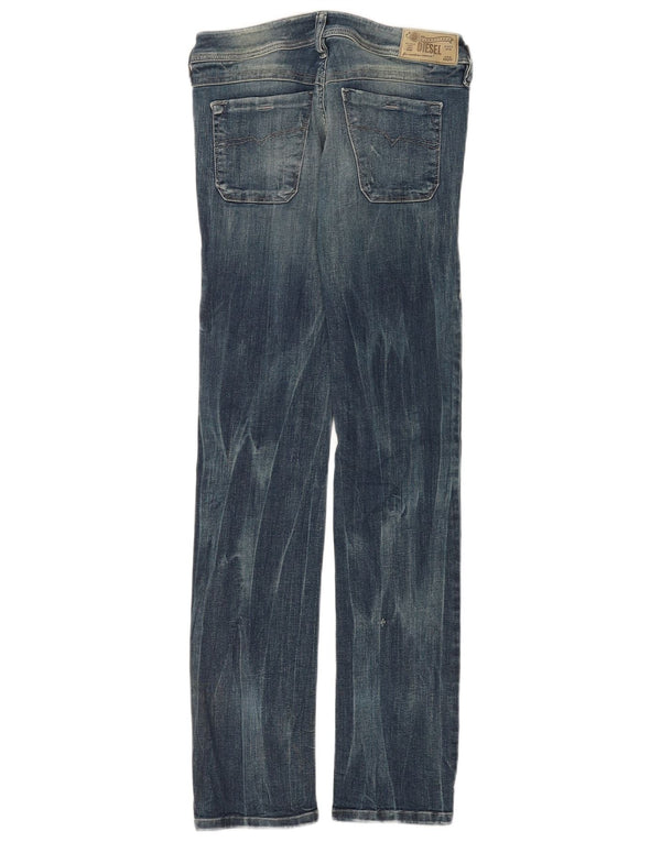 DIESEL Calça jeans feminina reta baixa e desgastada W27 L32 algodão azul