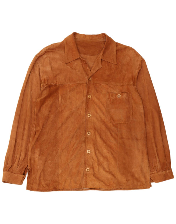 Camisa masculina vintage de camurça 2XL couro marrom