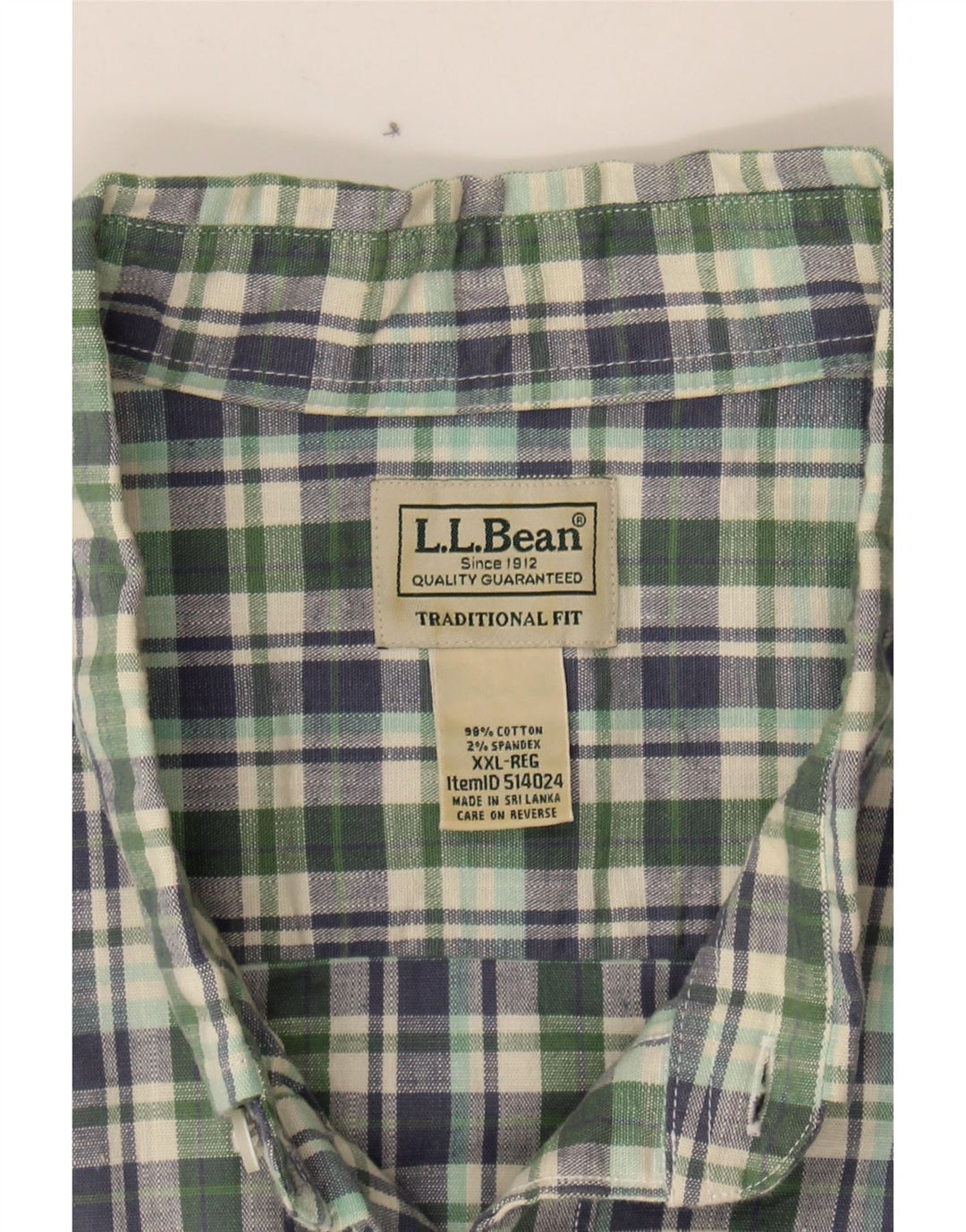 L.L.BEAN Camisa masculina de manga curta com ajuste tradicional 2XL algodão xadrez verde