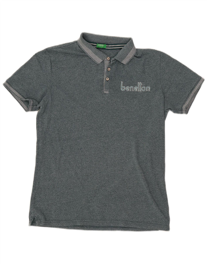 Camisa polo masculina gráfica Benetton verde médio manchado