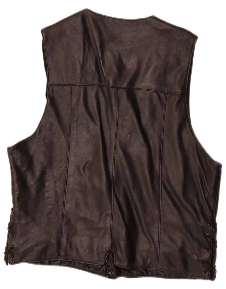 Colete de couro masculino vintage pequeno preto