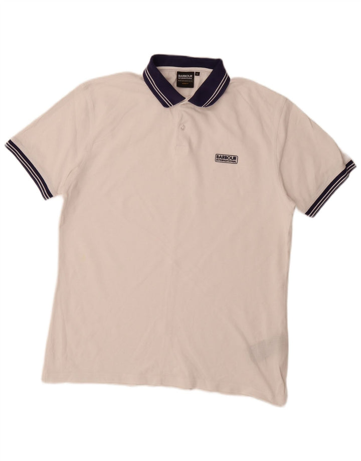 Camisa polo masculina de rugby Barbour grande algodão listrado branco