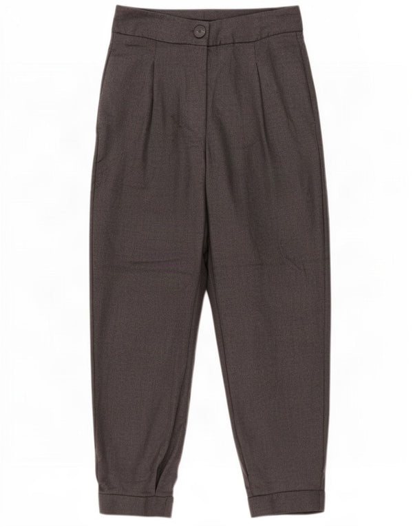 Calça feminina Zara cintura alta com pregas pequena W26 L24 poliéster cinza