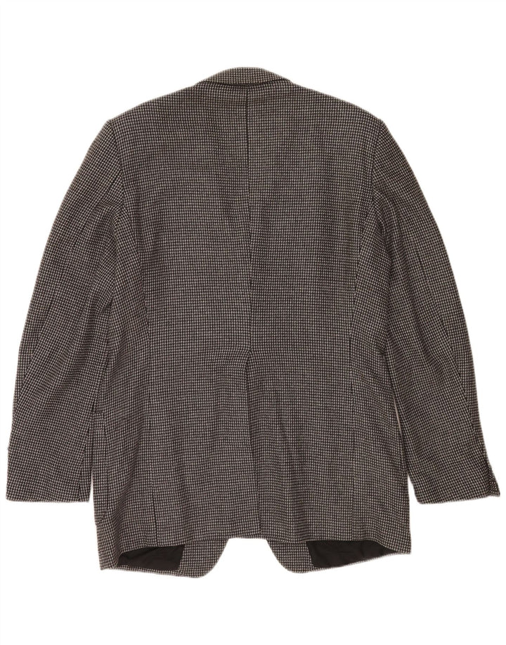 Jaqueta blazer masculina vintage com 2 botões Reino Unido 38 lã virgem xadrez cinza médio