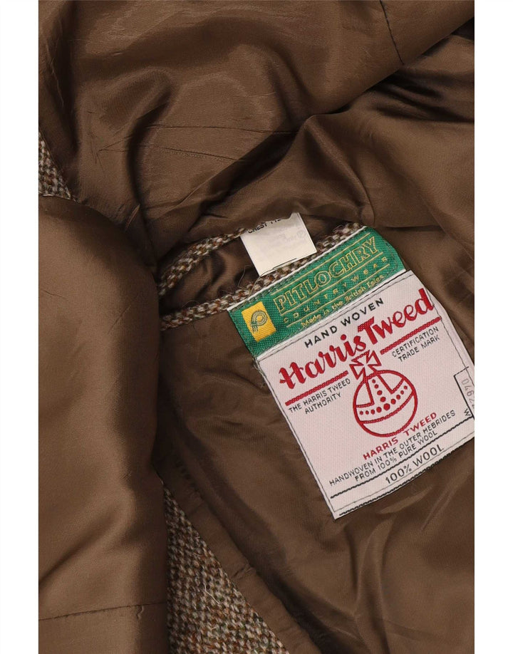 Jaqueta blazer masculina de 2 botões Harris Tweed Reino Unido 44 XL lã marrom