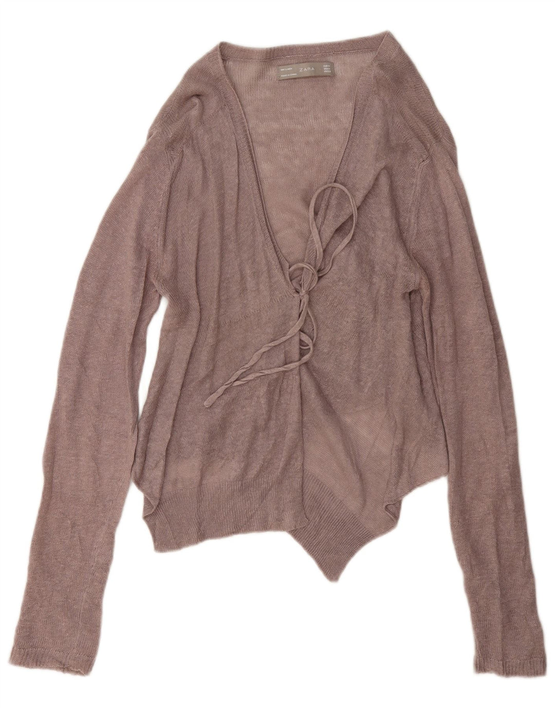 Zara Suéter Cardigan Feminino Crop UK 12 Linho Marrom Médio