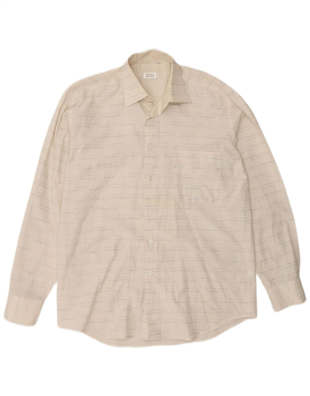 Camisa masculina vintage de algodão listrado branco médio