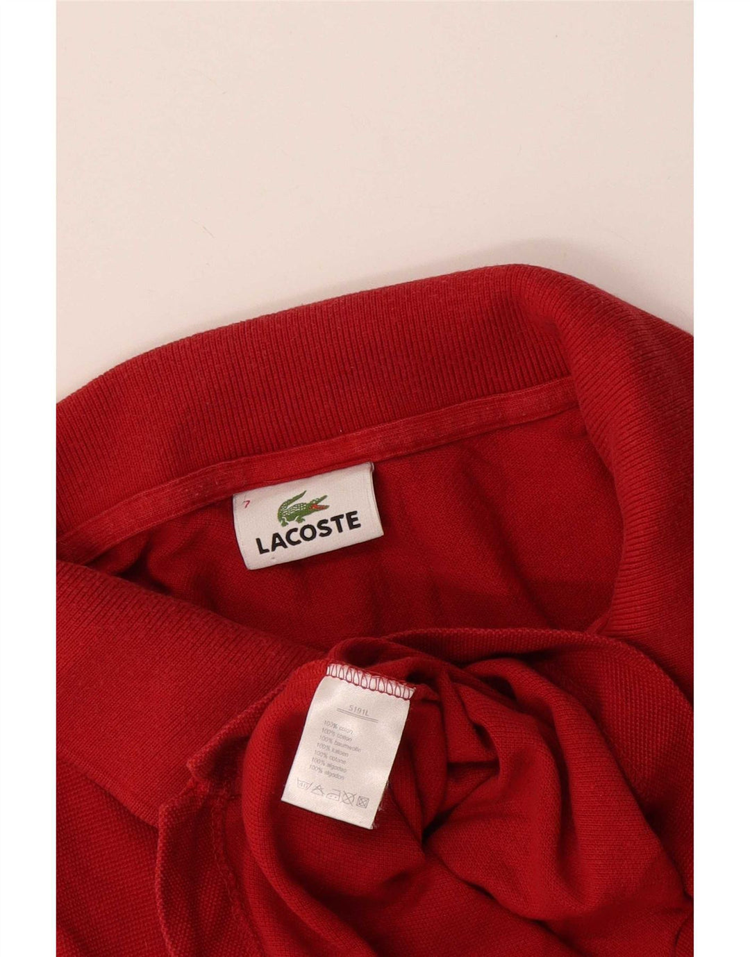 Camisa polo masculina Lacoste tamanho 7 2XL algodão vermelho
