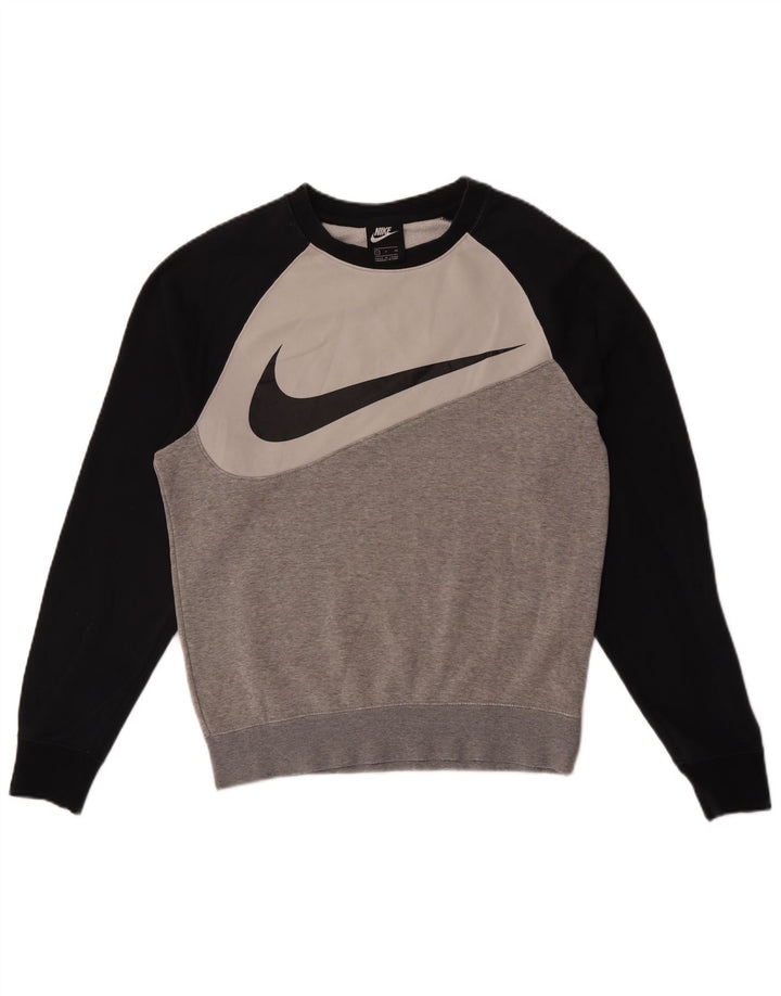 Moletom gráfico masculino Nike Jumper pequeno cinza colorblock algodão