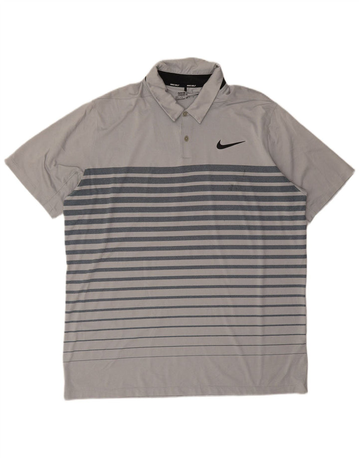 Nike Mens Dri Fit Polo Shirt XL Cinza Listrado Poliéster