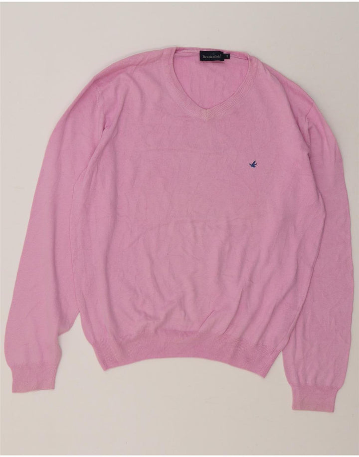Suéter masculino Brooksfield com decote em V IT 48 algodão rosa médio