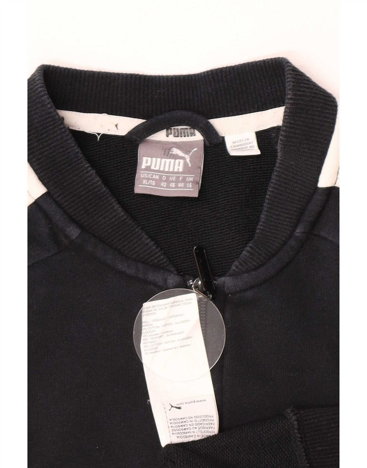 Puma Womens Tracksuit Top Jacket UK 16 Grande Preto Colourblock Algodão