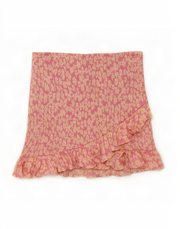 Mini saia feminina Zara com babados pequena W26 rosa floral