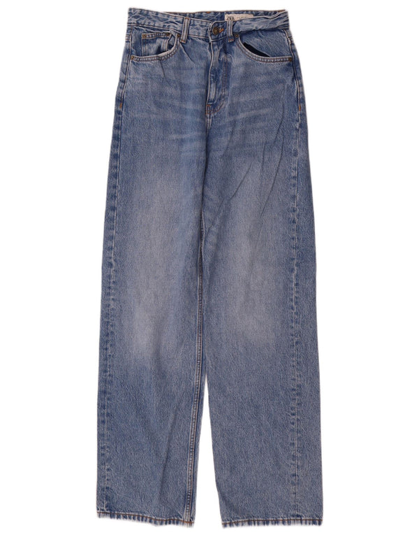 Zara Calça jeans feminina cintura alta solta EU 36 XS W26 L33 azul algodão