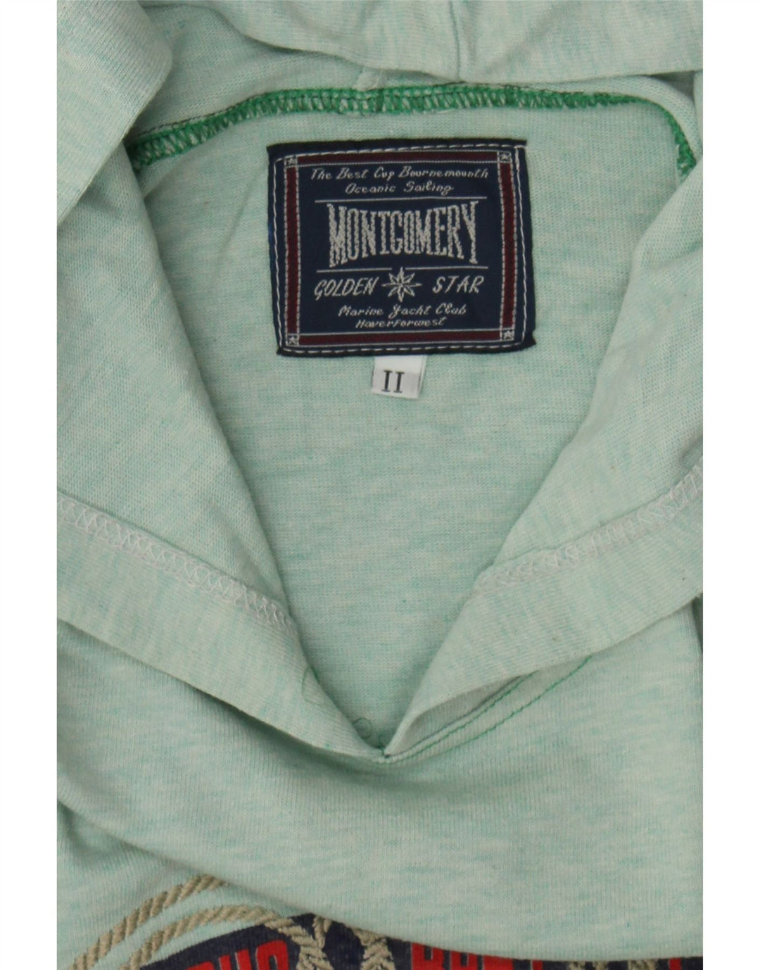 MONTGOMERY Mens Graphic Hoodie Jumper XL Green Colourblock Cotton Vintage MONTGOMERY and Second-Hand MONTGOMERY from Messina Hembry 