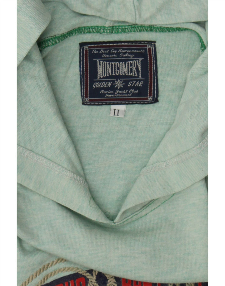 MONTGOMERY Mens Graphic Hoodie Jumper XL Green Colourblock Cotton Vintage MONTGOMERY and Second-Hand MONTGOMERY from Messina Hembry 