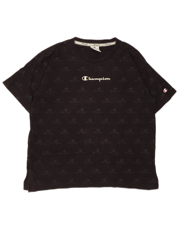 Camiseta feminina grande com estampa CHAMPION Reino Unido 10 algodão preto pequeno