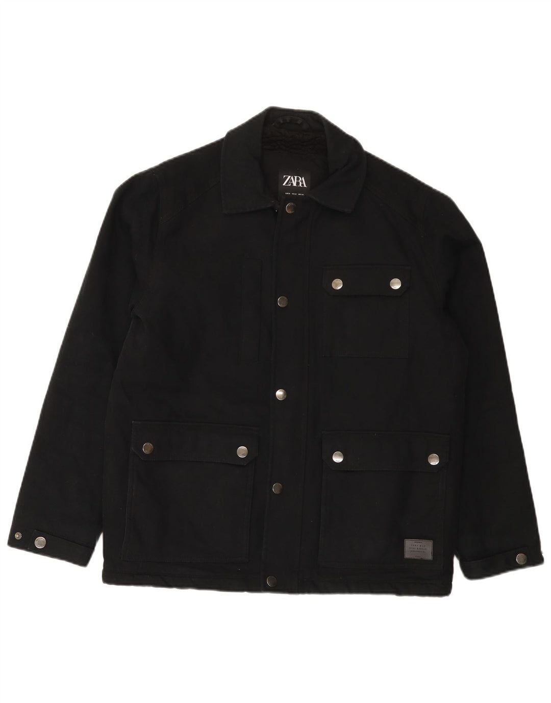 Jaqueta utilitária masculina Zara UK 38 algodão preto médio