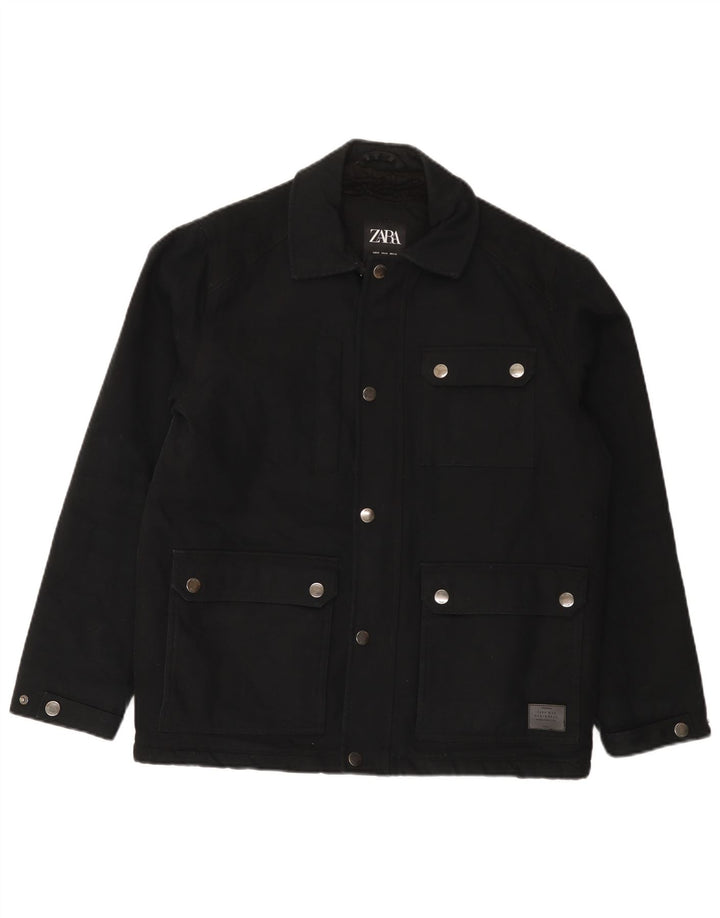 Jaqueta utilitária masculina Zara UK 38 algodão preto médio