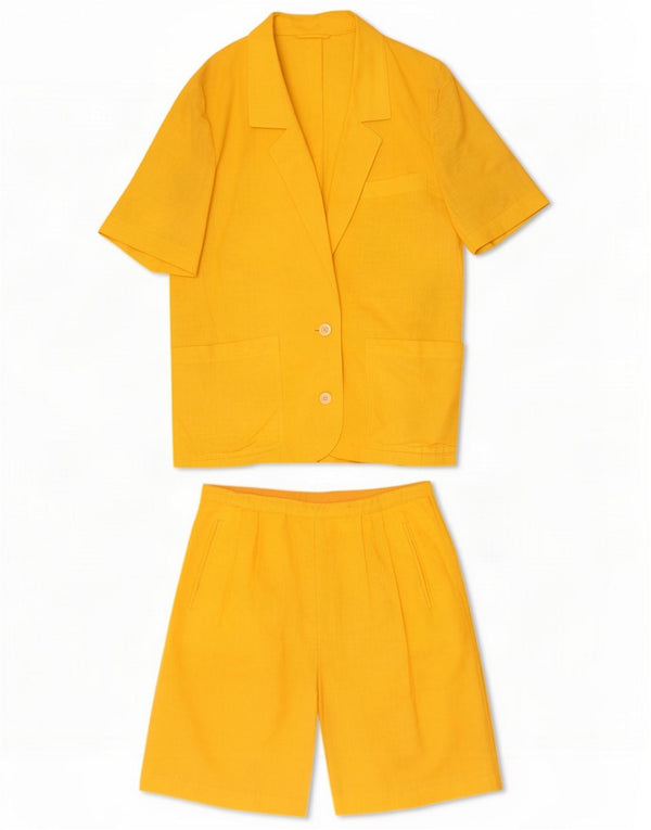 Conjunto de peças femininas vintage com 2 botões IT 46 Grande W32 Amarelo