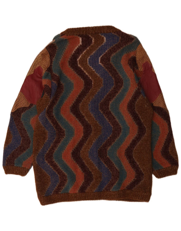 Suéter cardigã feminino vintage UK 18 XL marrom colorblock lã