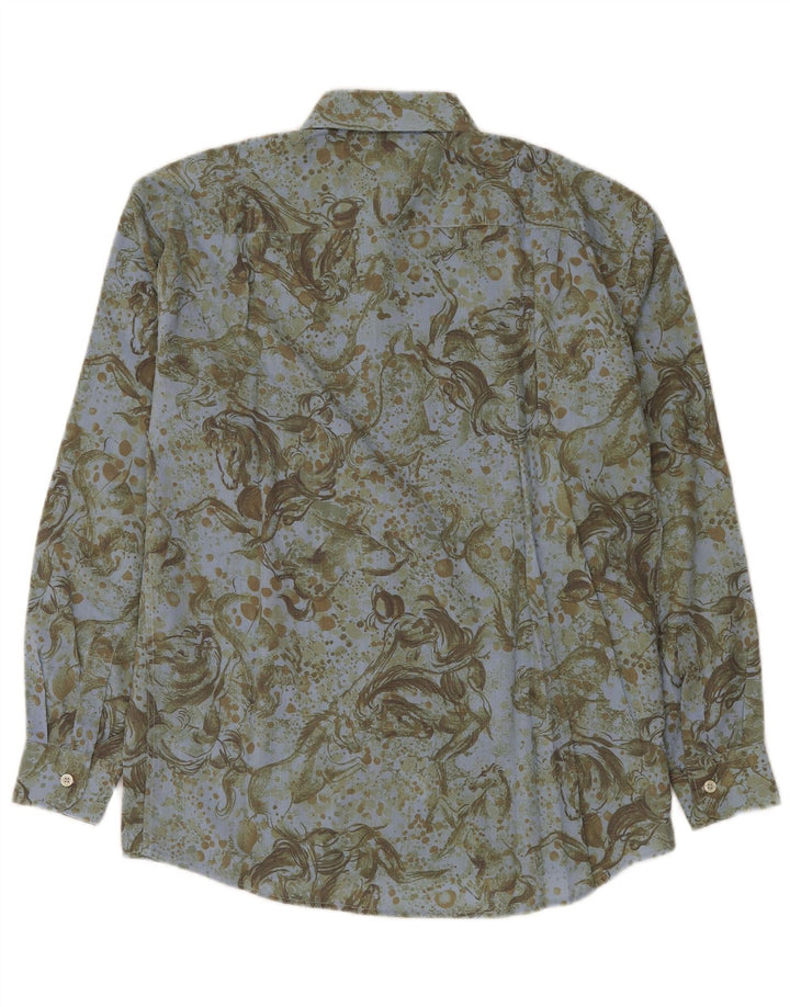 Camisa masculina vintage pequena verde animal estampa viscose