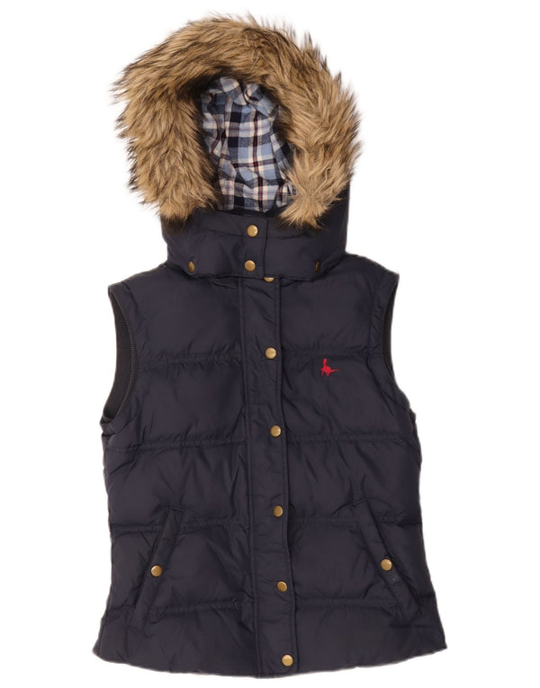 Colete acolchoado com capuz feminino Joules UK 8 pequeno azul marinho