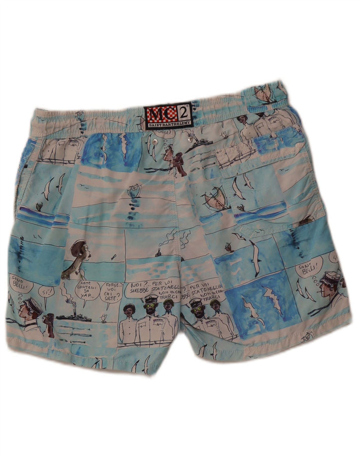 MC2 SAINT BARTH Masculino Abstrato Padrão Shorts de banho grande azul Nylon