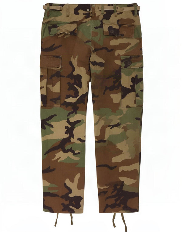 Calças cargo retas masculinas vintage W38 L30 algodão camuflado cáqui